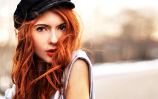 Woman red hair hat white - red hair free wallpaper for desktop