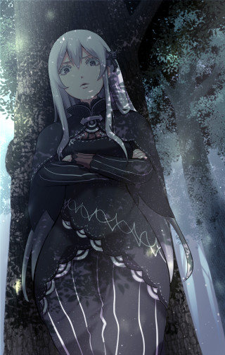 White haired woman gothic forest - white hair free wallpaper