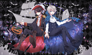 Anime characters costumes holding pumpkins - pumpkin free wallpaper