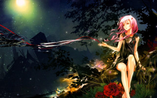 Girl black dress woods bird - overhead free wallpaper