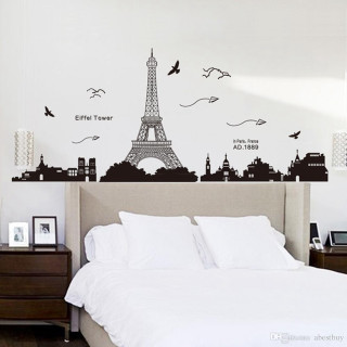 Bedroom eiffeltower birds graffiti city - bird free wallpaper