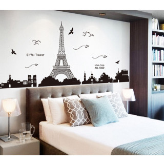 Bedroom eiffel tower birds flying - city background free wallpaper
