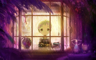 Little boy window rain purple - a purple light free wallpaper