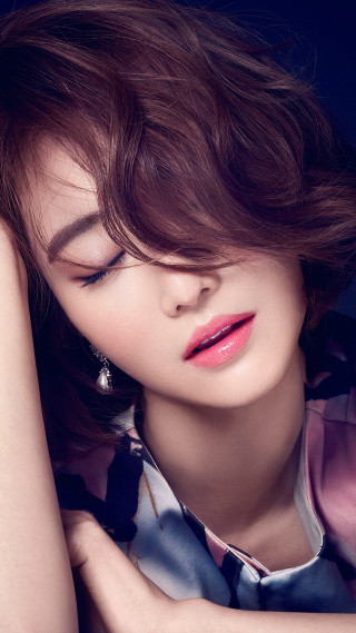 Woman closedeyes handonshoulder dressshirt earrings - eye free wallpaper