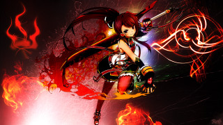 Woman sword fire background flames - theme free wallpaper