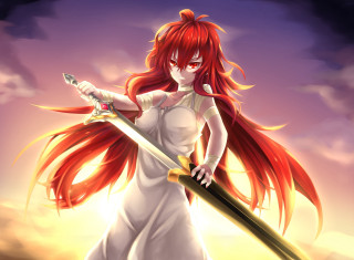 Woman red hair holding sword - her free wallpaper