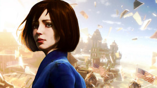 Woman blue dress city flags - the background and a sky free wallpaper