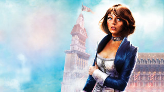 Woman blue jacket white dress - a flag free wallpaper