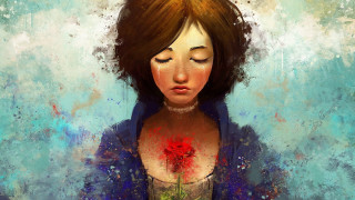 Woman flower blue background white - art station free wallpaper