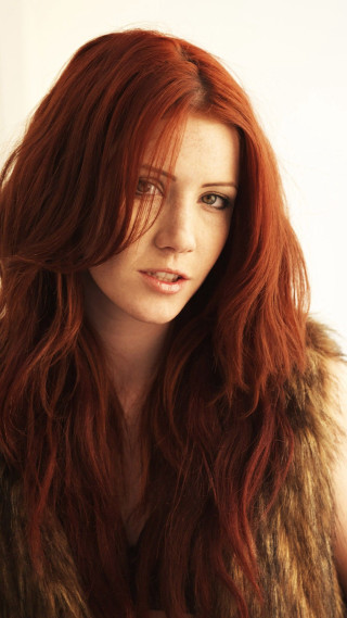 Woman red hair fur vest - red hair free wallpaper
