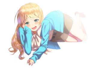Girl blue dress smiling hologram - her stomach free wallpaper