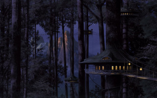 House forest night lights roof - christopher moeller free wallpaper