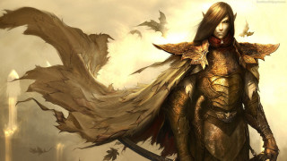 Woman armor sword bats flying - epic fantasy character art free wallpaper