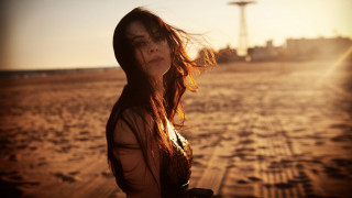 Woman beach hair wind water - a beach free wallpaper for desktop