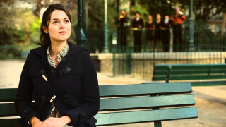 Woman bench park looking distance - an impressionist painting free wallpaper