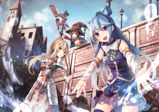 Anime characters brick wall gate - a manga drawing free wallpaper for desktop