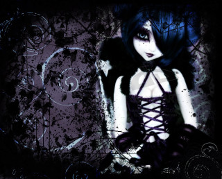 Gothic anime woman bluehair blackdress - blue hair free wallpaper