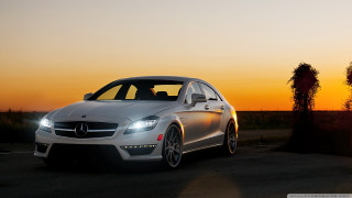 Mercedes cla sunset silhouette tree - a sunset free wallpaper