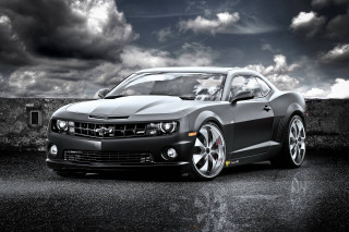 Chevrolet camaro black white cloudy - photo of a car free wallpaper