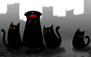 Black cats glowing eyes hats - socialist realism free wallpaper