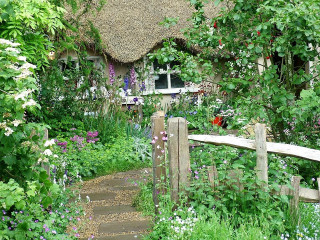 Garden fence house path flowers - a wooden fence free wallpaper