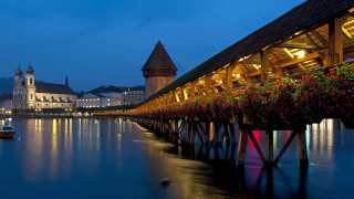 Bridge water building flowers background - a building in the background free wallpaper
