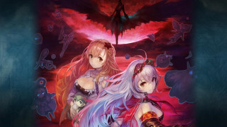 Anime girls red background bat - above them free wallpaper