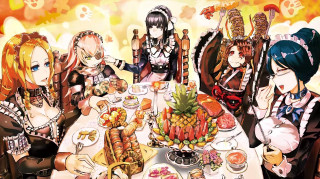 Women gathered around table food - food free wallpaper for desktop