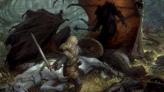 Knight dragon fight horse forest - epic fantasy character art free wallpaper
