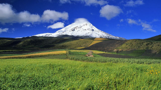 Mountain house grass field blue - a house in the middle of it free wallpaper