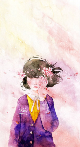 Girl flower hair purple jacket - fantasy art free wallpaper