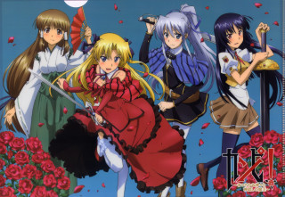 Anime girls umbrellas roses group - umbrella free wallpaper
