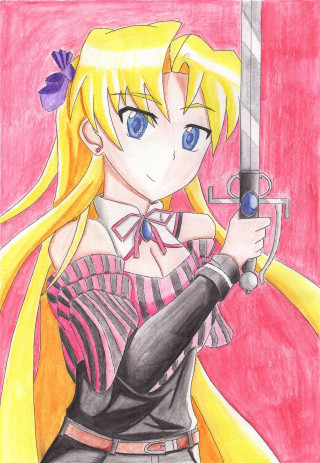 Girl sword bow drawing pink - pop surrealism free wallpaper