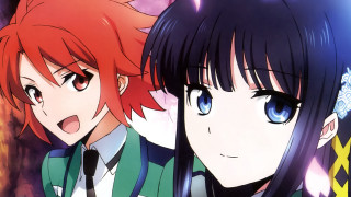 Anime girls red hair blue 4 - a background of stars free wallpaper