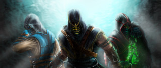 Three men armor glowing green - game art free wallpaper