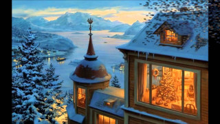 House christmas tree window lake - a painting of a house free wallpaper