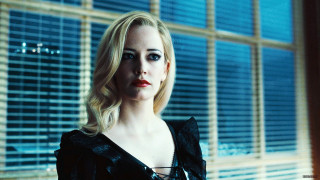 Blonde woman blue eyes black 5 - a window behind her free wallpaper