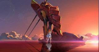 Person giant object desert sky - mecha free wallpaper
