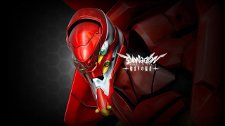Red white robot black background - eye free wallpaper