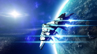 Spaceship flying blue planet sun - a bright sun in the background free wallpaper