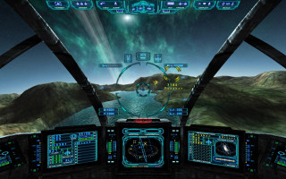 Cockpit river mountains screenshot green - retrofuturism free wallpaper