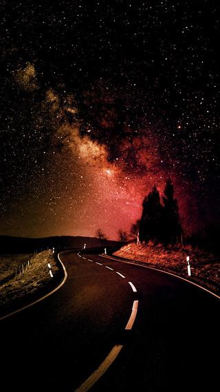 Road red black sky stars - the side of the road free wallpaper