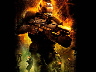 Man helmet gun flames destruction - classical realism free wallpaper