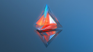 Colorful diamond floating red center - a blue sky background behind free wallpaper
