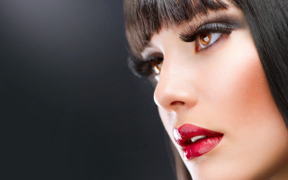 Woman long black hair red 4 - red lipstick free wallpaper