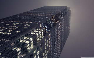Tall building windows night foggy - deconstructivism free wallpaper