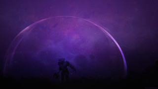 Man purple background giant object - dramatic cinematic lighting free wallpaper
