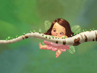 Girl tree caterpillar back green - cliff childs free wallpaper