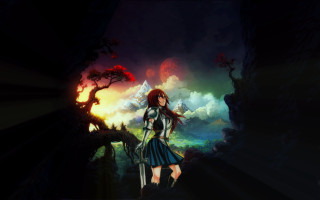 Girl blue dress forest flower - 2 d game art free wallpaper