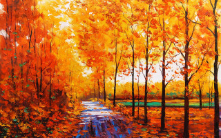 Forest path trees leaves painting 5 - alena aenami free wallpaper